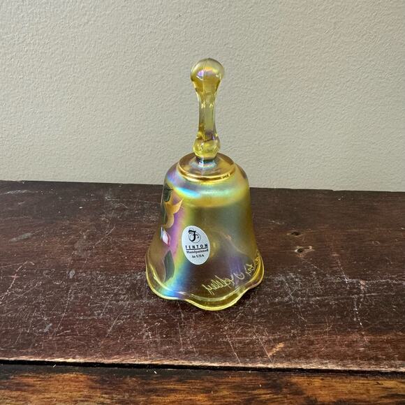 Fenton Amber Carnival Glass Hand painted Floral‎ 50th Anniversary Bell - Picture 2 of 8